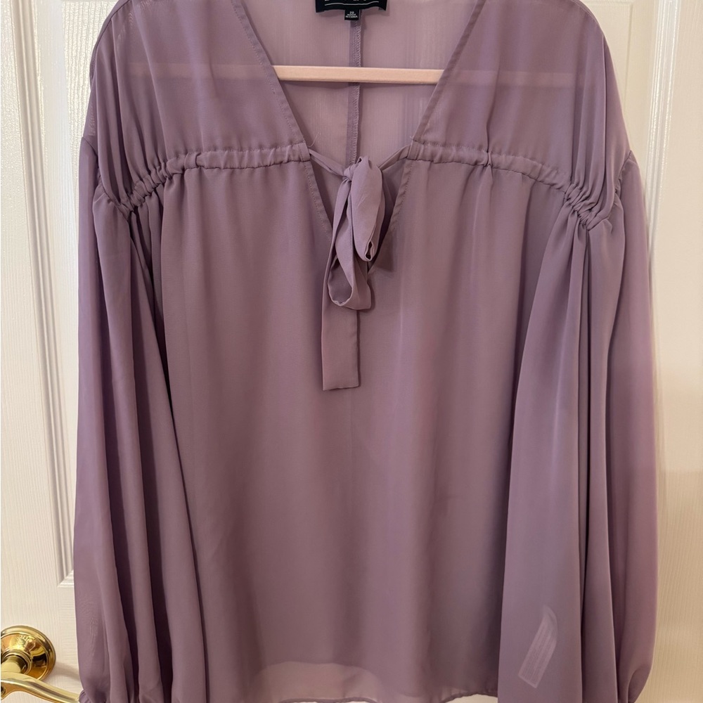 Eloquii Purple Tie Front Long Sleeve Blouse